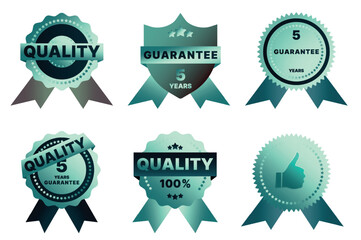 The picture shows a collection of glossy emblems and signs that symbolize the highest quality and premium products. Each sign has a golden hue and a solid gold tin finish, emphasizing their luxury.