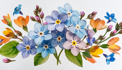 watercolor floral illustration spring flowers forget me not flowers on a white background