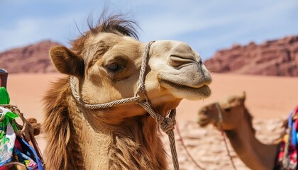 portrait of a camel in a desert