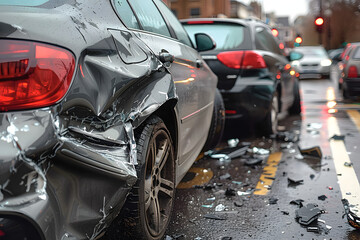 Car Collision Scene: Two Vehicles in Distress
