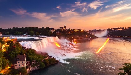 rhine falls biggest waterfall europe illuminated hd background wallpaper desktop wallpaper