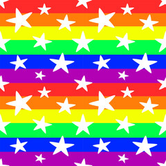 Seamless image of white stars, bright rainbow background, Pride Month.