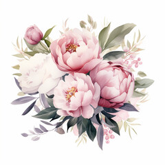 Beautiful bouquet of pink peonies. Modern illustration. Logo for flower shop.