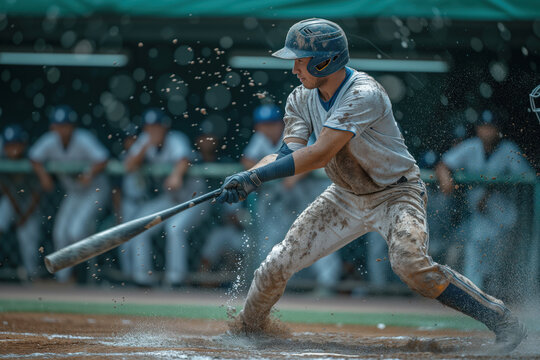 Baseball players in action on field of professional stadium AI Generative
