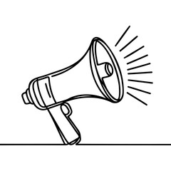 One line drawing megaphone. Loudspeaker in continuous lines style. Symbol of sale, hiring or event announcement