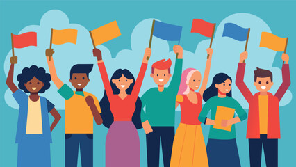 Spectators line the sidelines cheering and holding up signs of support showing the strength and unity of the community.. Vector illustration