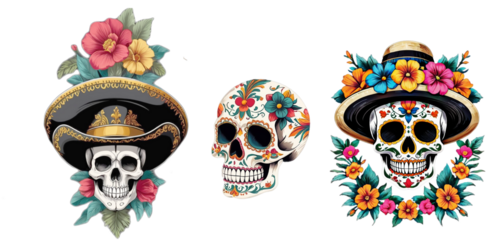 Dead day party, sugar skull or halloween holiday. Traditional mexican music festival, fun bright dance vector characters. Halloween Dia De Los Muertos Celebration.