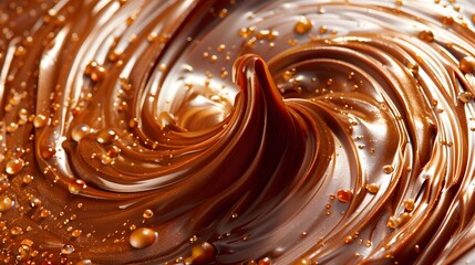 close up of chocolate syrup swirls on white background with copy space