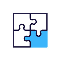 Completed puzzle vector icon. Graphic element symbol for problem solving, solutions, unity