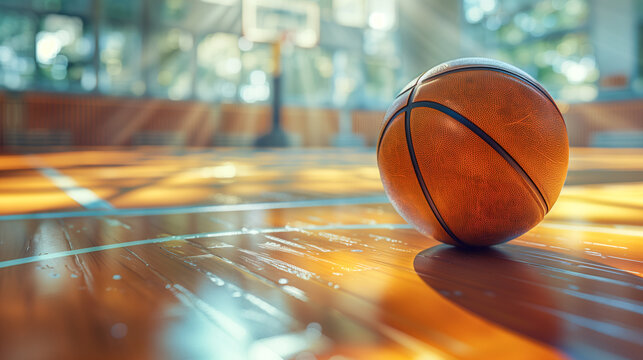 体育館の床に置かれたバスケットボール - Powered by Adobe