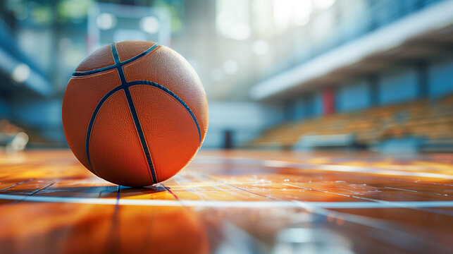 体育館の床に置かれたバスケットボール