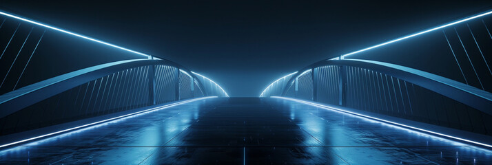 Extended digital bridge spanning a virtual gap, illuminated by ambient tech lighting.