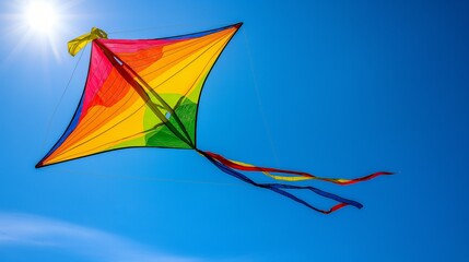  A vibrant tricolor kite soaring against a clear blue sky, evoking the spirit of freedom and unity
