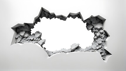  Hole breaking through white wall, cut out 