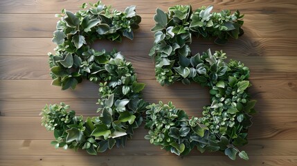 The image is a creative representation of the number 5 using green ivy leaves