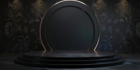 Black podium on a dark background for various products