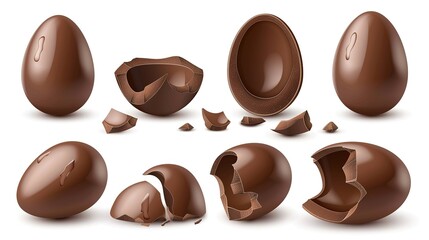 Assorted chocolate Easter eggs on a plain background