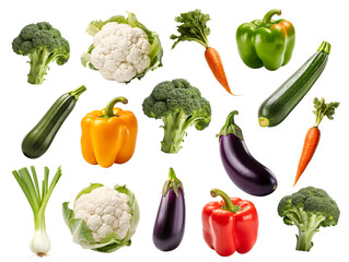 Carrot, zucchini, broccoli, cauliflower, bell pepper, eggplant, leek, avocado. Keto diet PNG transparent background