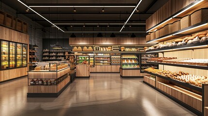 generic supermarket bakery or grocery store with blank signboard mockup retail branding concept 3d rendering