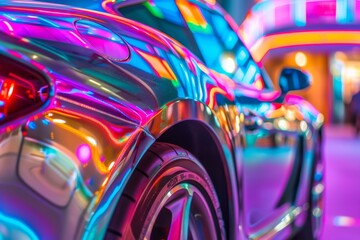 Vibrant Neon Car Reflections