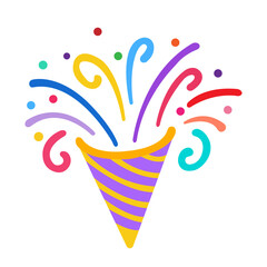 Obraz premium Confetti party popper icon, fireworks logo, cap, flat design. Vector illustration isolated on white background.
