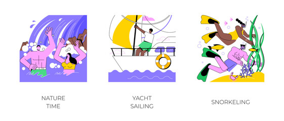 Active vacation isolated cartoon vector illustrations.