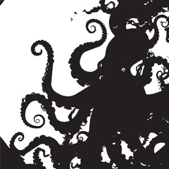 Octopus tentacle silhouette on white background 