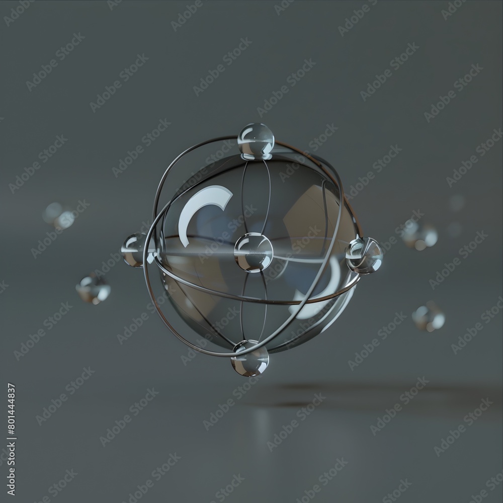 Poster minimalist 3d rendering of a hydrogen atom: a conceptual depiction of the fundamental unit of chemic