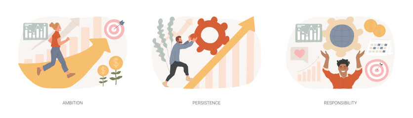 Goal achievement isolated concept vector illustration set.