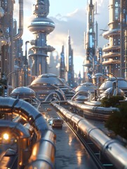 Futuristic Cityscape Fueled by Hydrogen Infrastructure: A Sustainable Transportation Solution