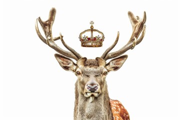 A majestic deer adorned with a regal crown, depicted in an elegant illustration against a clean white backdrop.