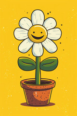 cute flower in pot with smiley face 