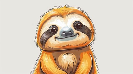 Naklejka premium Adorable Minimalistic Sloth Masterpiece A Doodle Style on White