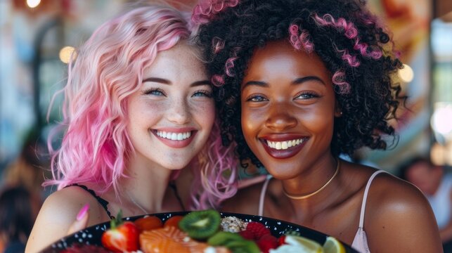 Smiling Multiethnic Women Embrace Allergy-Friendly Food Choices with Joyful Diversity - Powered by Adobe