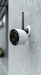 Security camera on the inside wall of a building, security on city streets