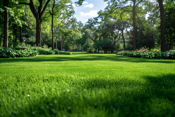 Fototapeta premium Beautiful landscaped garden with grass and trees