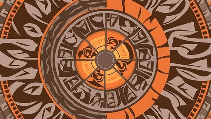 Abstract background with a mix of New Zealand Maori Art and Mexican Pre-Columbian Art, brown, dark orange and grey colors.