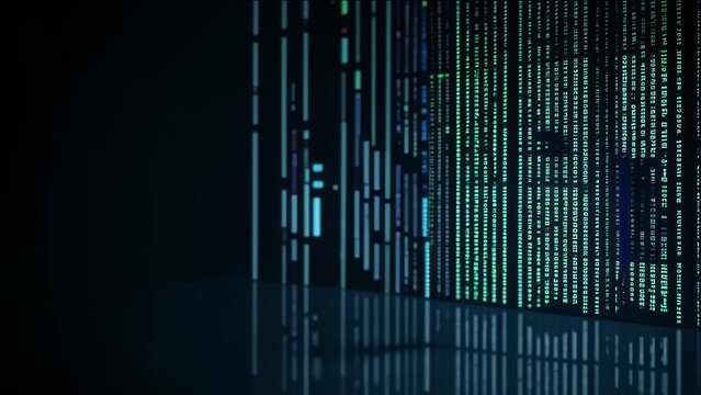 The background consists of abstract lines of program code.