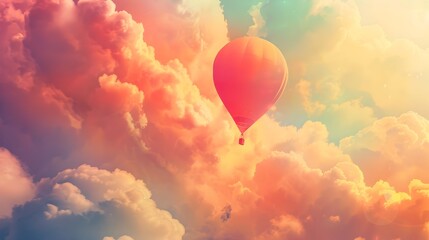 Obraz premium Illustrator's Aerial Adventure: Vibrant Hydrogen Balloon Floating in the Sky