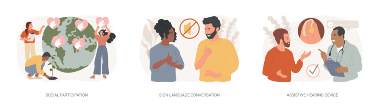 Social engagement isolated concept vector illustration set.