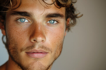 Obraz premium Close-up portrait of a handsome young man with freckles