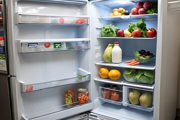  The fridge interior is almost empty due to the economic crisis design. 