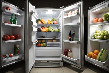  The fridge interior is almost empty due to the economic crisis design. 