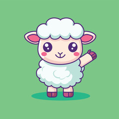 Fototapeta premium Cute sheep cartoon character waving hand flat vector graphics