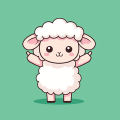 Naklejka premium Cute sheep cartoon character waving hand flat vector graphics
