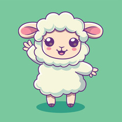 Fototapeta premium Cute sheep cartoon character waving hand flat vector graphics