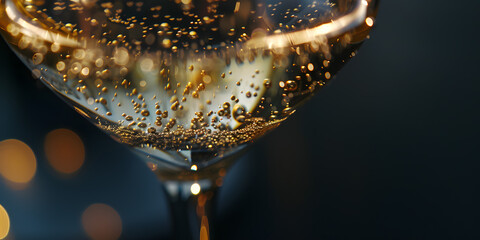 Taça borbulhante de champanhe com bolhas douradas elegantes