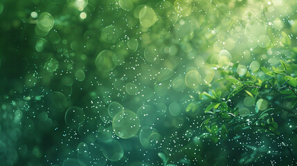 Emerald-green mist dances with soft jade particles in a gently blurred setting, creating an atmosphere of serene harmony and natural beauty.