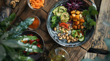 a balanced meal with a focus on mindful eating, featuring nutritious foods that promote a healthy...