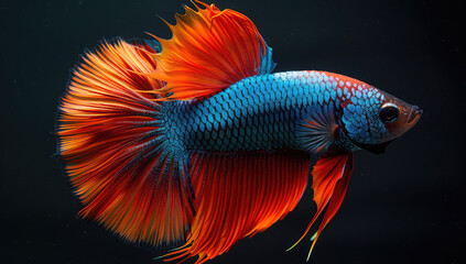 Beautiful and colorful male betta fish, award winning studio photography, professional color grading. Created with Ai